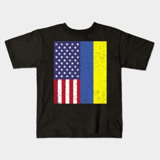 UKRAINIAN ROOTS TSHIRT | Half American Flag | UKRAINE Kids T-Shirt